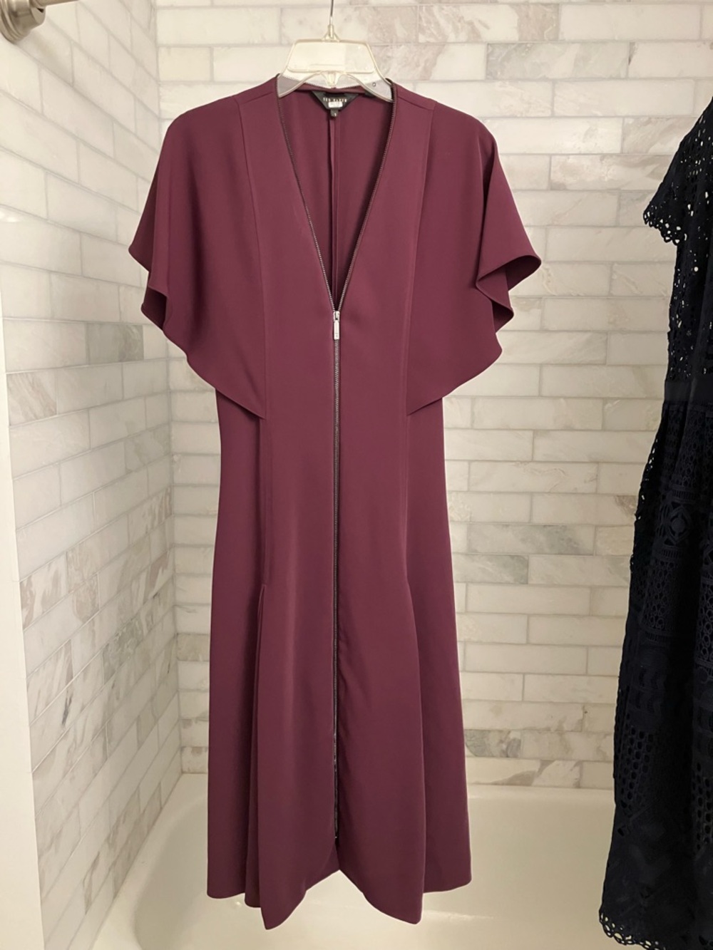 Ted Baker Zip-Front Flutter Sleeve Dress in Plum
